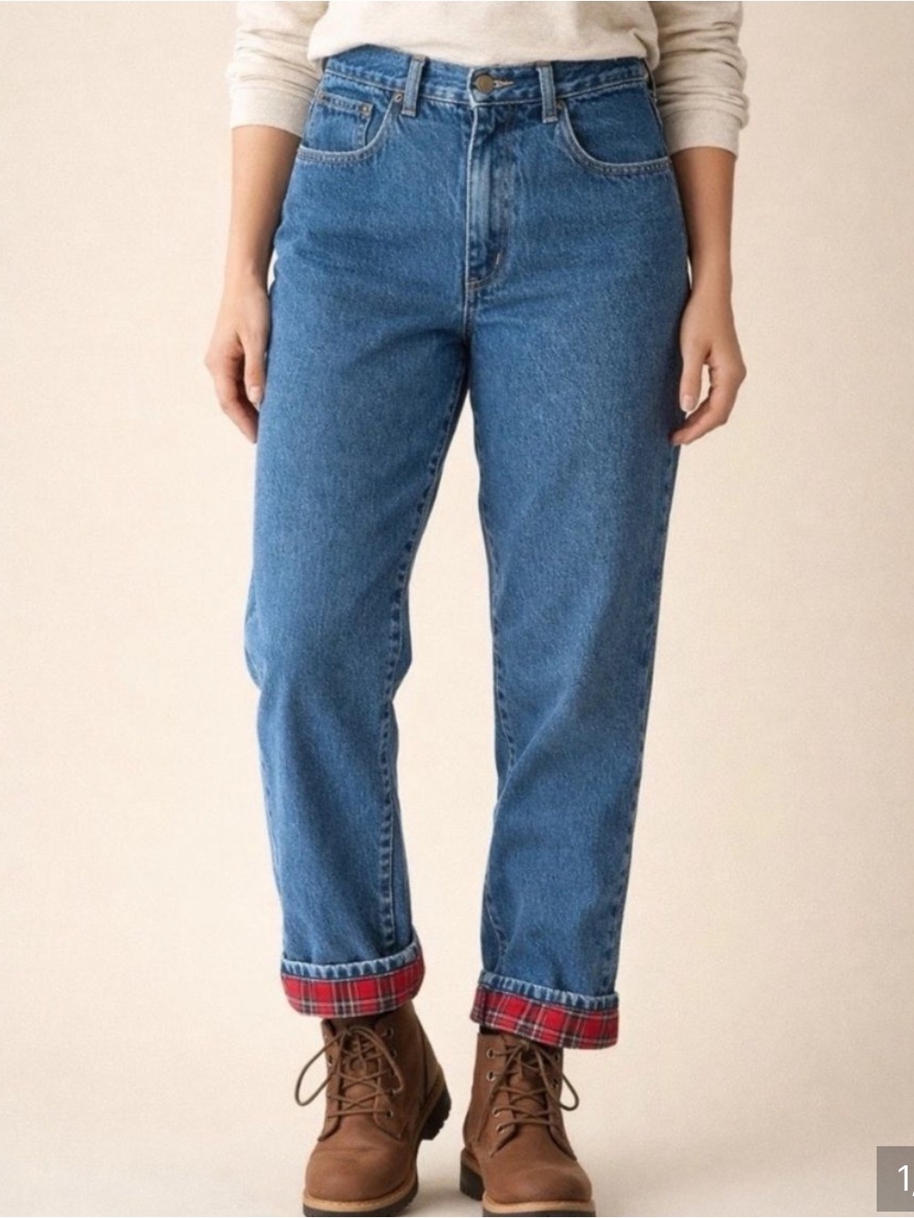 L.L. Bean Jeans - medium blue plaid flannel lined